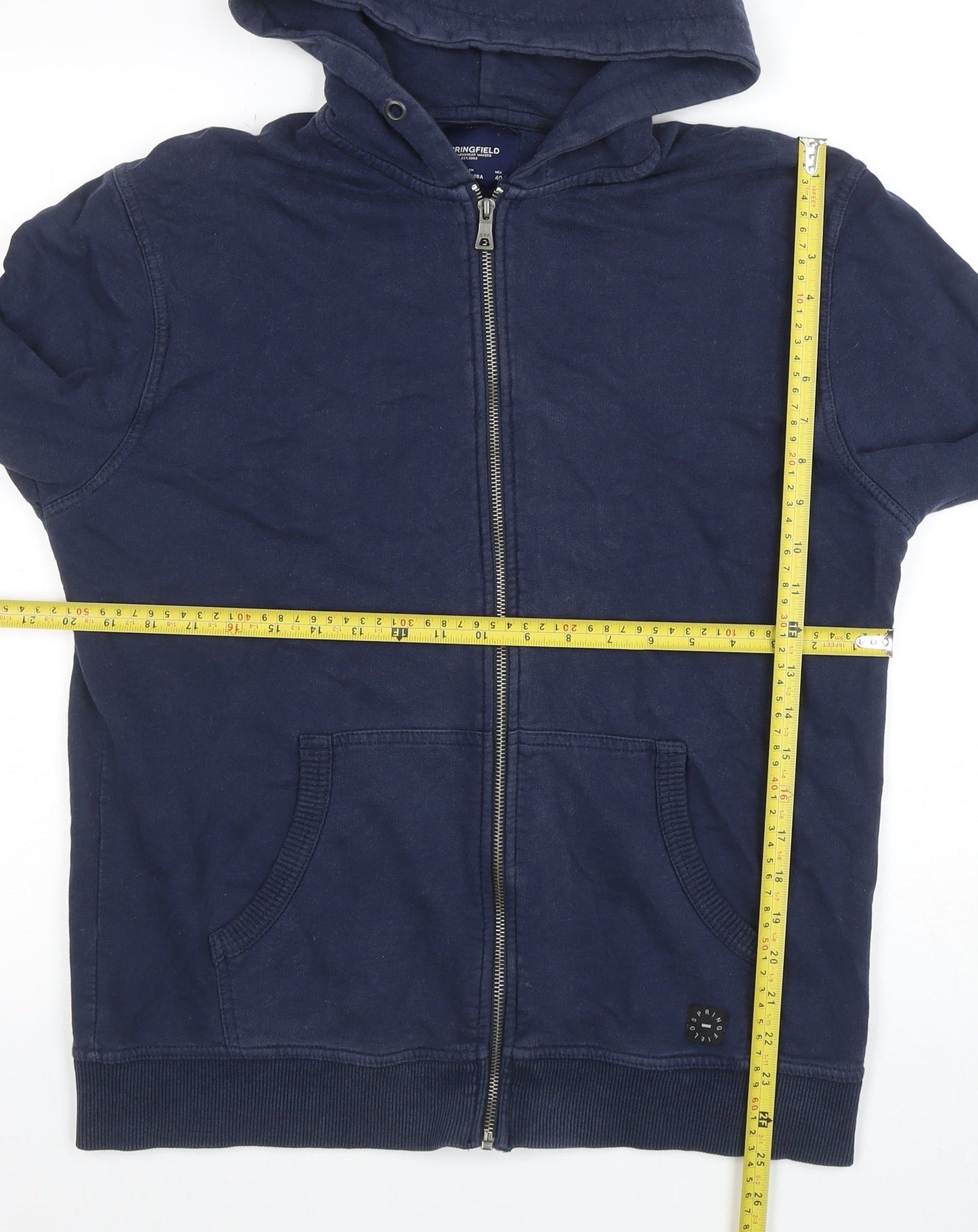 Springfield Men's Blue Full Zip Hoodie Size L Cotton Blend