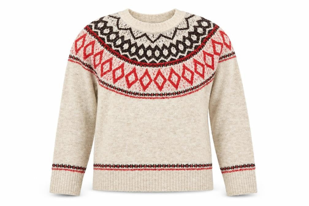 Marks and Spencer Women Beige Fair Isle Wool Pullover Jumper XS