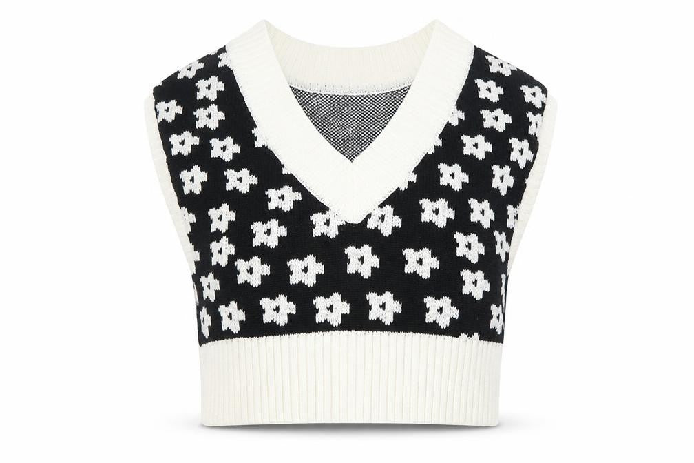 Glamorous Care Women's Black & White V-Neck Sleeveless Knit Vest UK 10