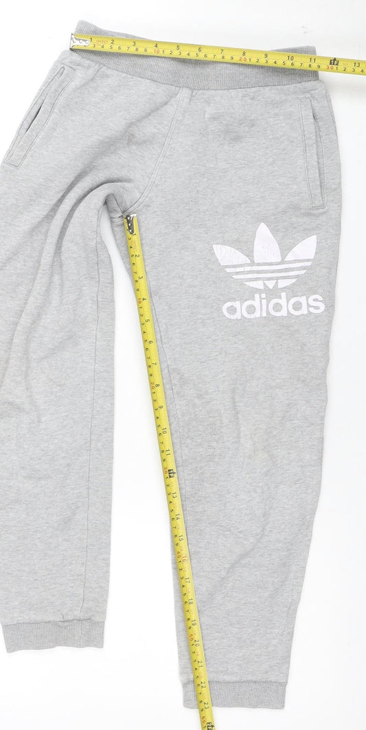 Adidas Boys Grey 11-12 Years Jogger Sweatpants Cotton Blend Tapered Fit