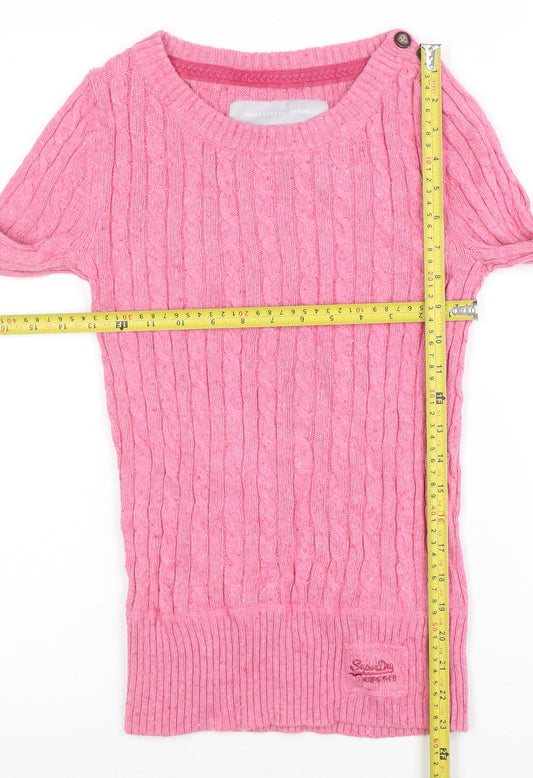 Superdry Women Pink Cable-Knit Long Sleeve Jumper Size S