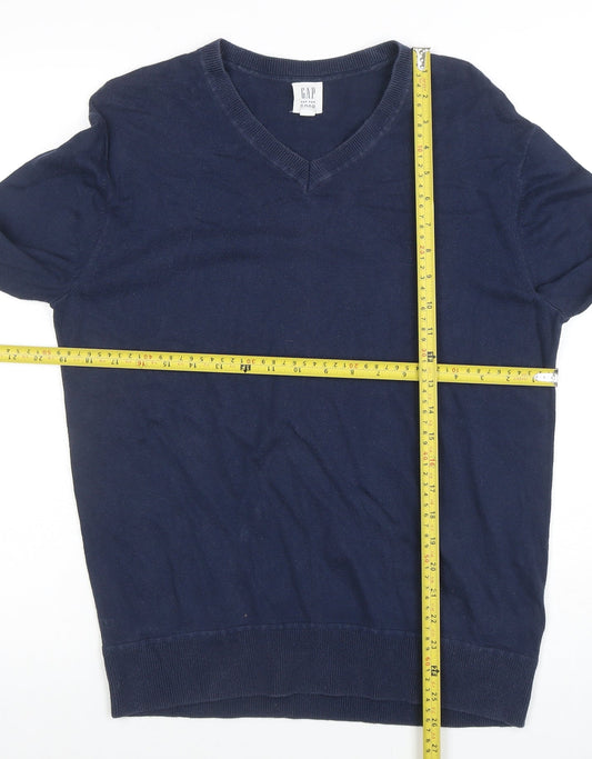 GAP Men's Blue V-Neck Cotton Pullover Jumper Size S