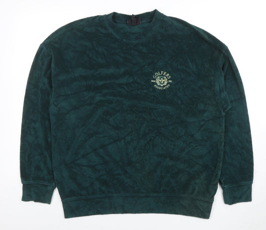 H&M Women’s Green Oversized Fit Velour Sweatshirt Size L - Golfers Print