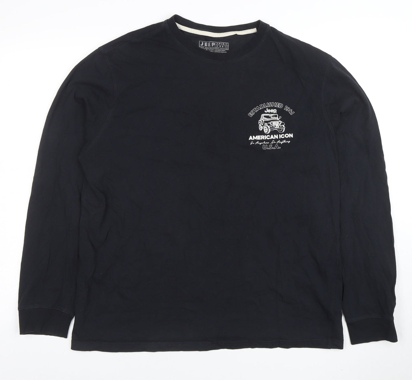 Jeep Spirit 1941 Men's Black Long Sleeve Graphic T-Shirt Size L