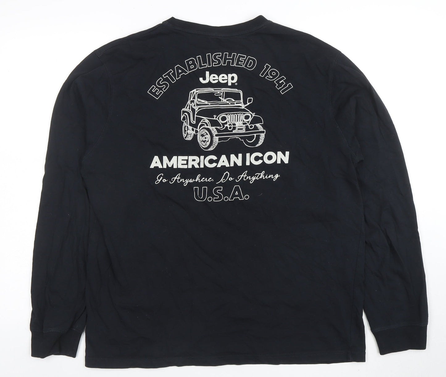 Jeep Spirit 1941 Men's Black Long Sleeve Graphic T-Shirt Size L