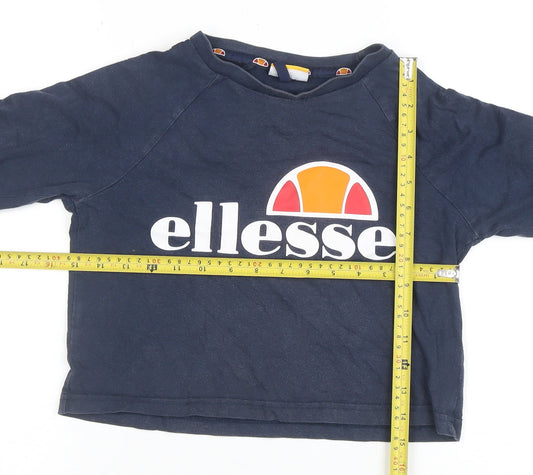 Ellesse Womens Blue Cropped Long Sleeve Logo T-Shirt Size 10