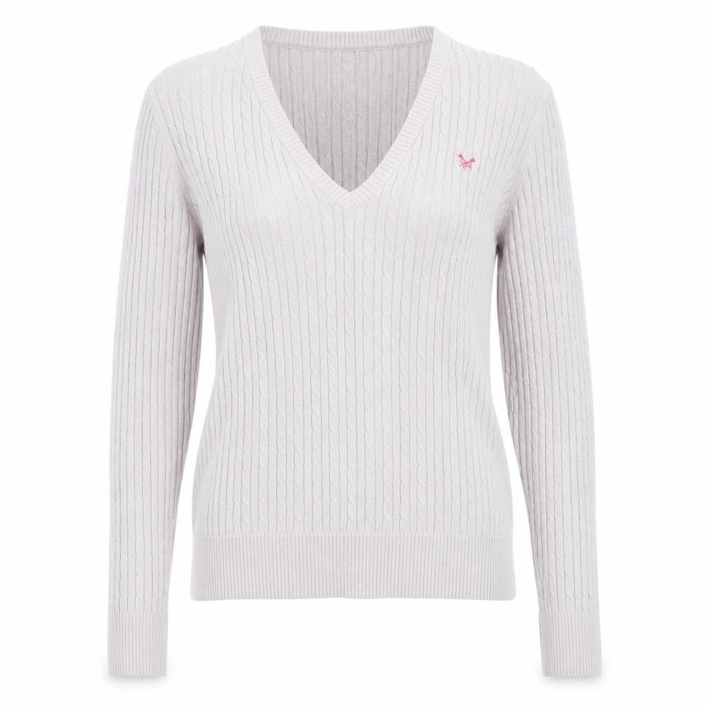 Crew Clothing Women’s Beige V-Neck Cable Knit Jumper M