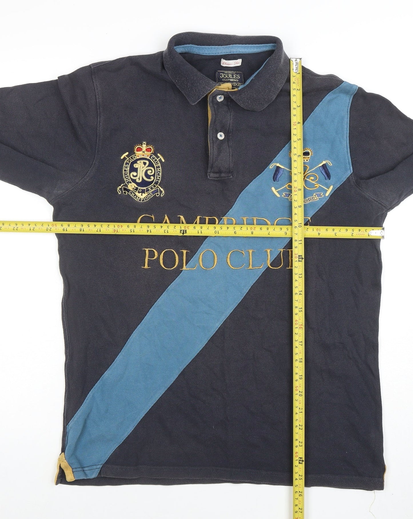 Joules Men’s Black Long Sleeve Polo Shirt S Classic Fit Cambridge Design