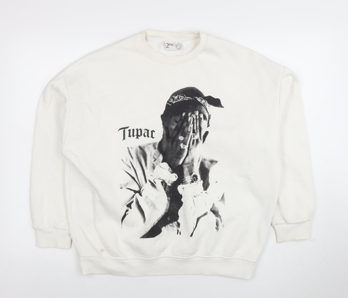 2Pac Men’s White XS Pullover Graphic Crew Neck Sweatshirt
