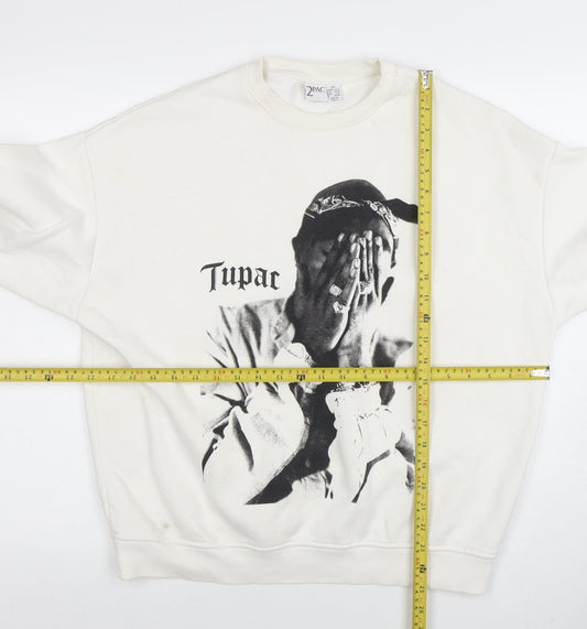 2Pac Men’s White XS Pullover Graphic Crew Neck Sweatshirt