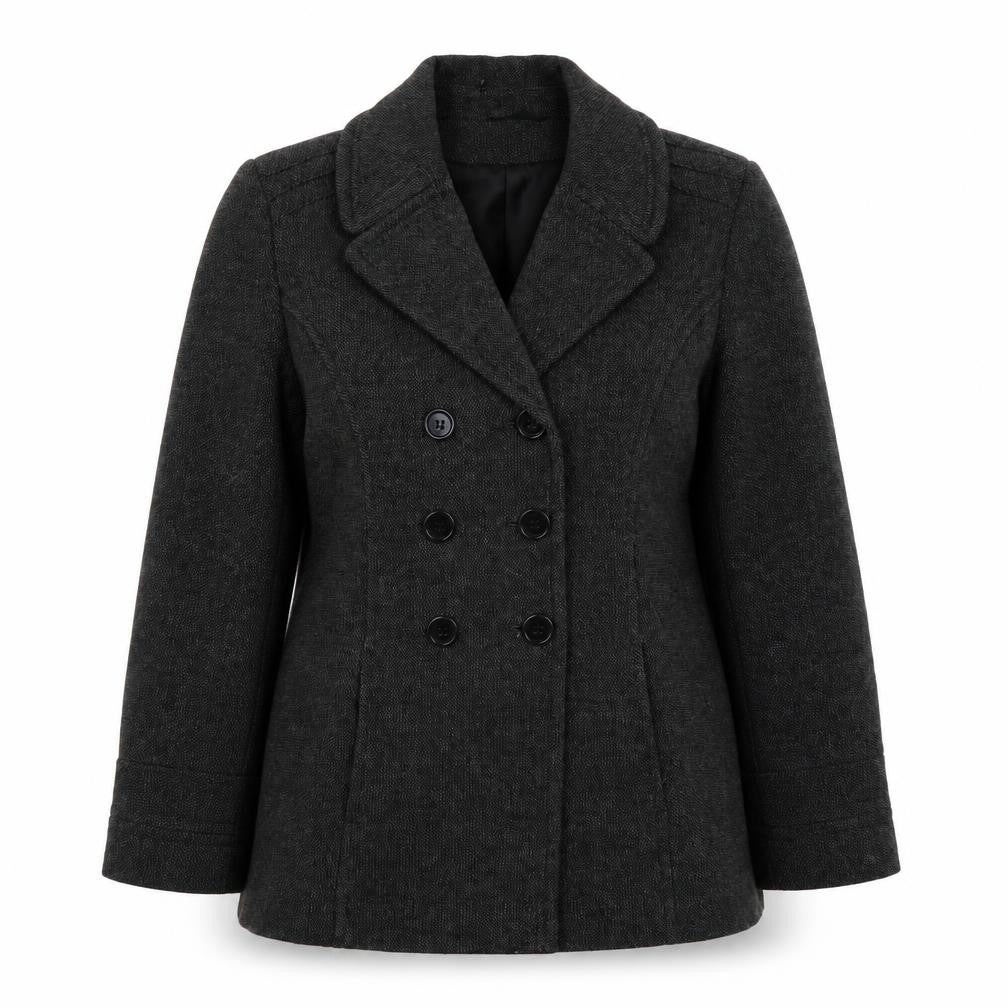 BHS Women’s Grey Wool Blend Pea Coat Size 16 Classic Mid-Length