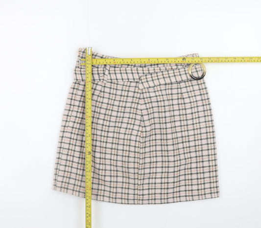 Miss Selfridge Women’s Beige Check Tweed Short Skirt UK 12 A-Line Winter