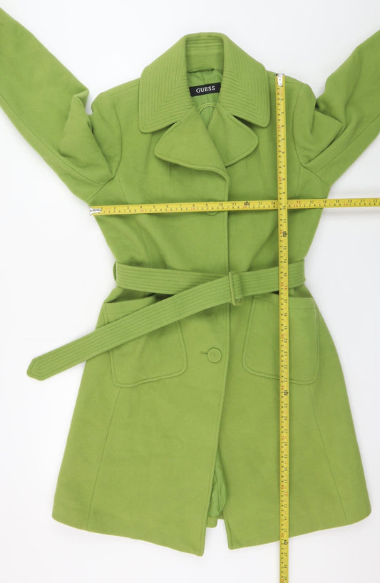 Guess Women's Green Wool Overcoat Belted L Size