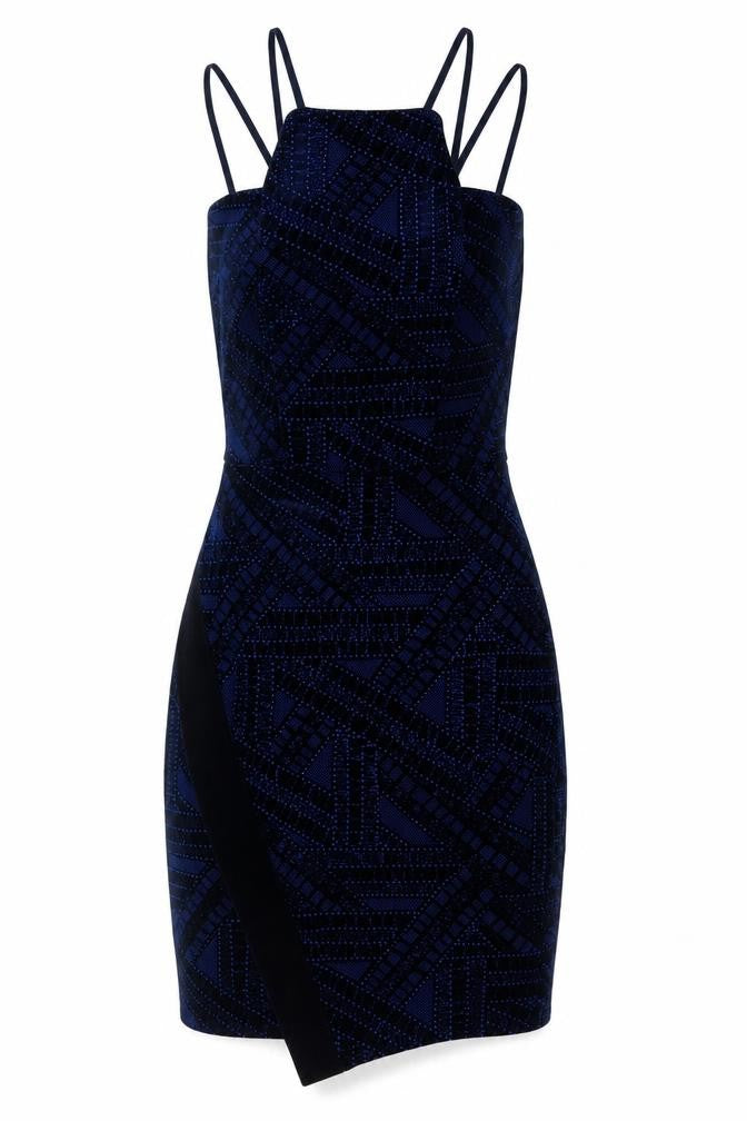 Quiz Women's Blue Velvet Bodycon Halter Party Dress Size 8