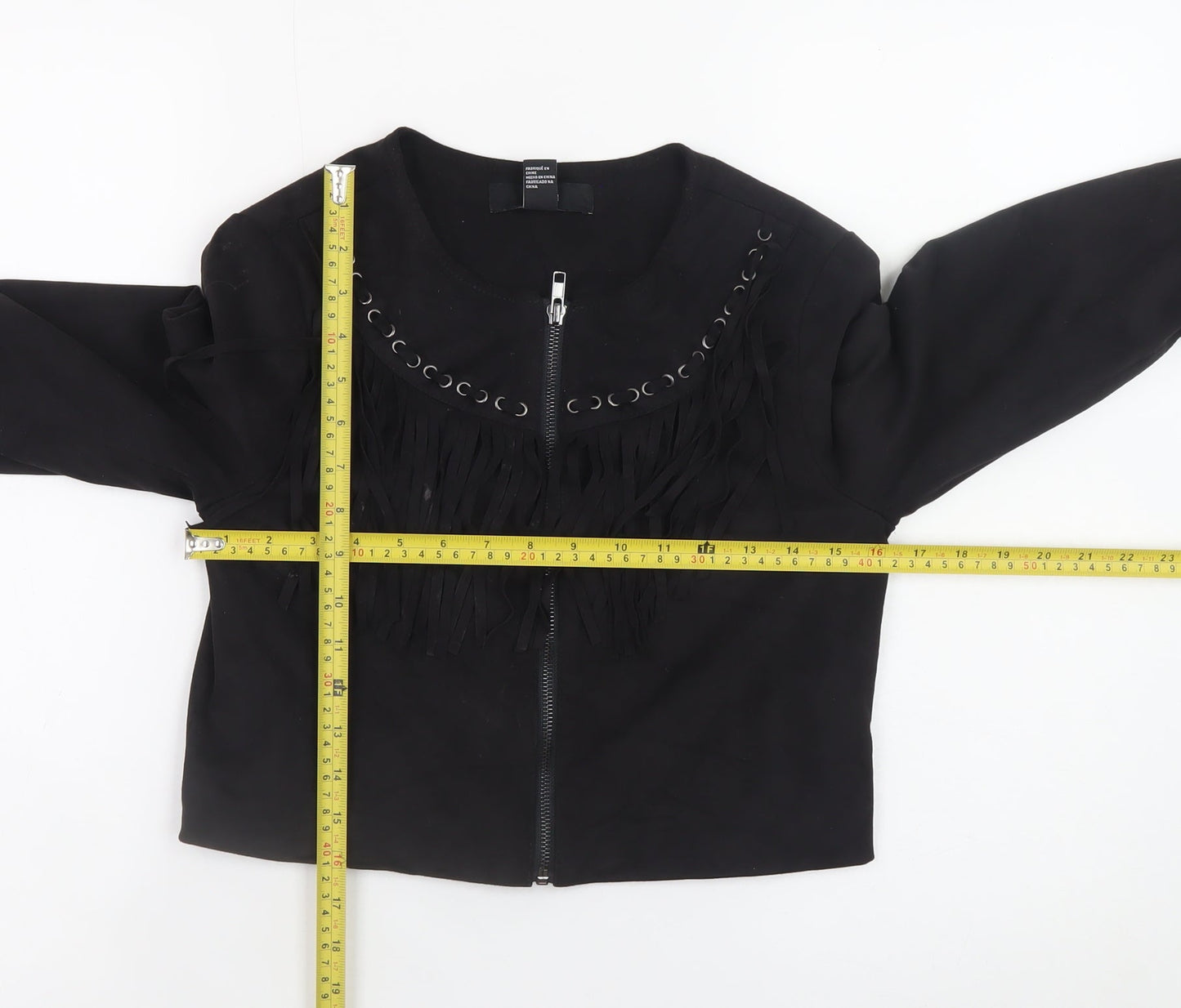 Forever 21 Womens Black Cropped Fringe Suede Bomber Jacket Size S