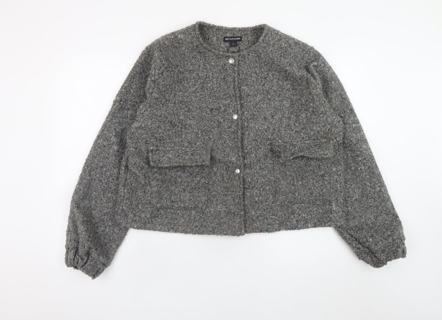 PrettyLittleThing Women Grey Basic Jacket M Lined Button Front