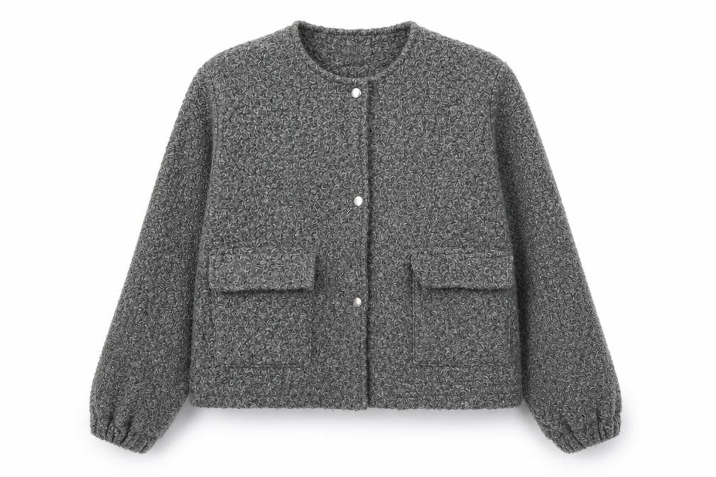 PRETTYLITTLETHING Women Grey Basic Jacket M Lined Button Front
