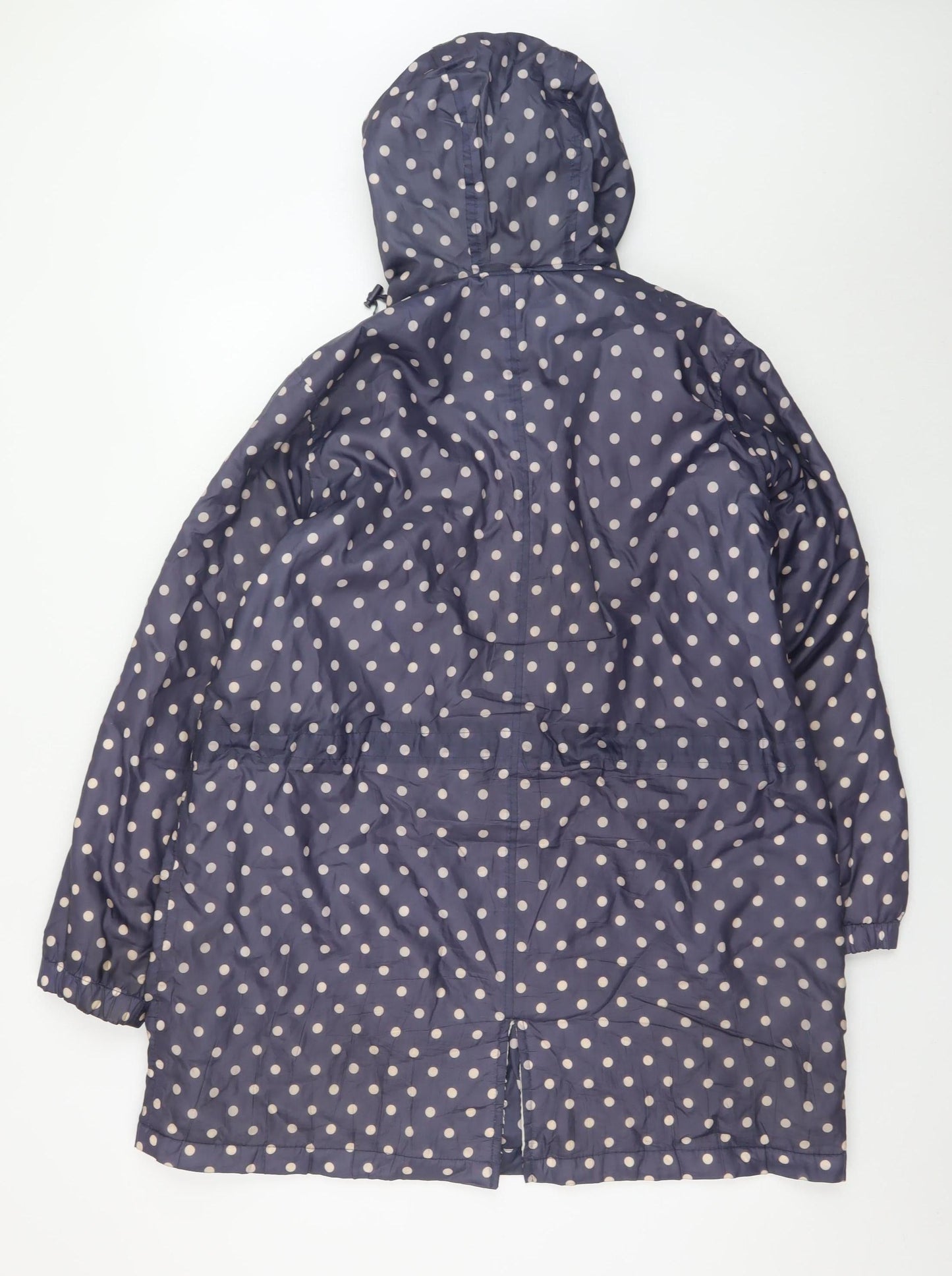 Cotton Traders Women's Blue Polka Dot Hooded Rain Coat Size 16