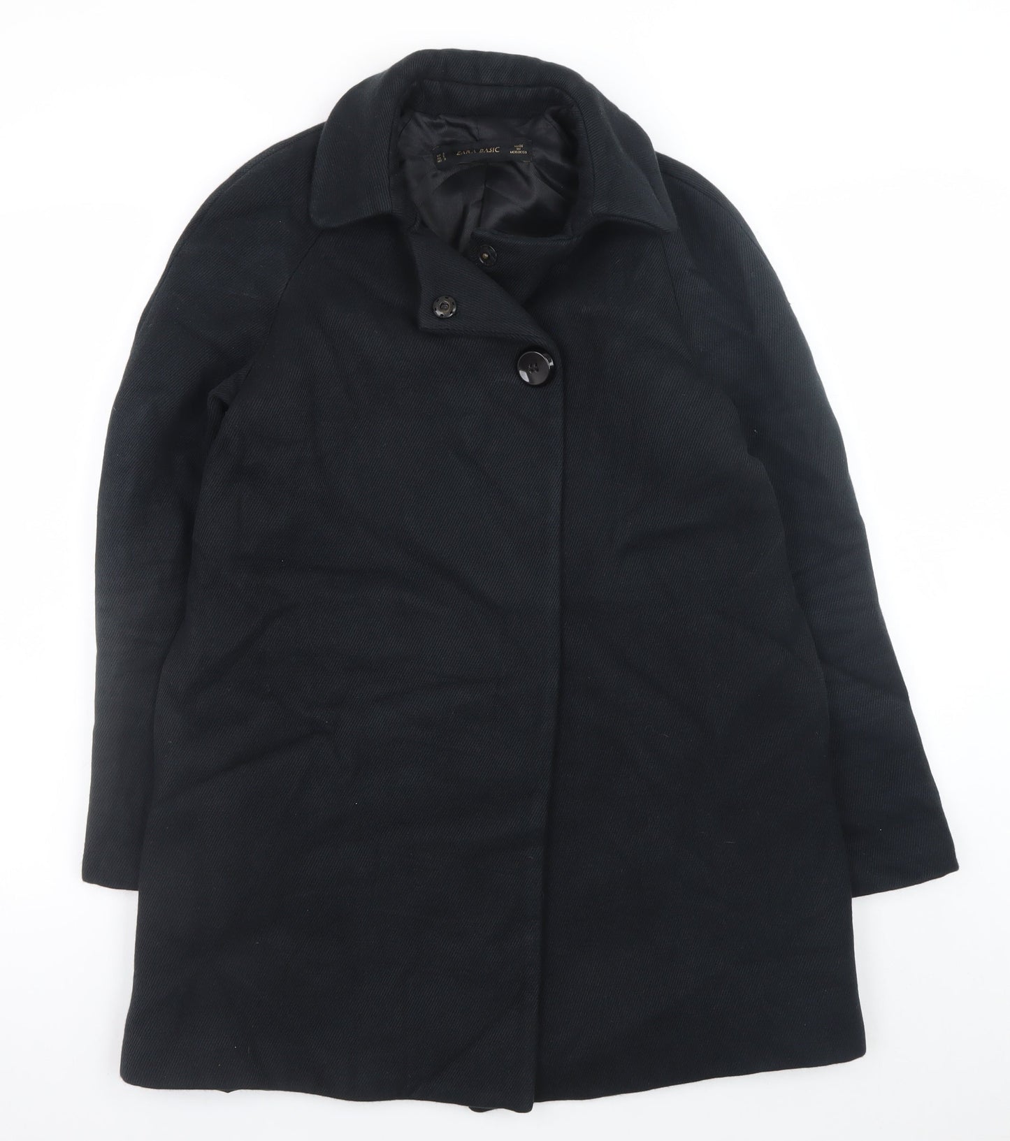 Zara Women Black Wool Blend Mid-Length Overcoat Size S
