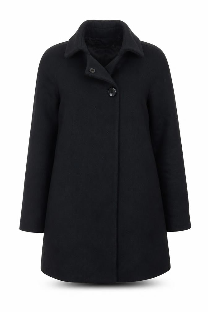 Zara Women Black Wool Blend Mid-Length Overcoat Size S