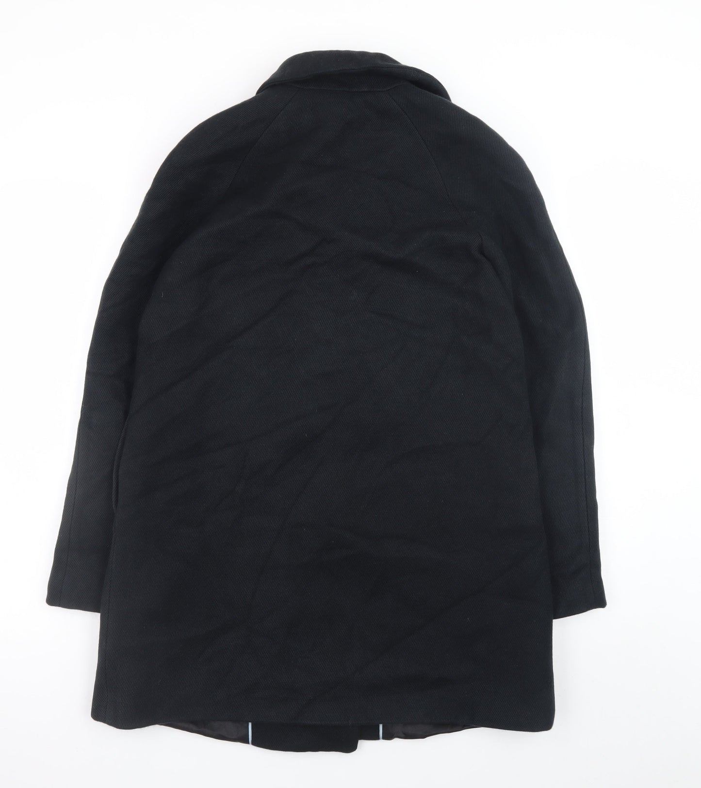 Zara Women Black Wool Blend Mid-Length Overcoat Size S