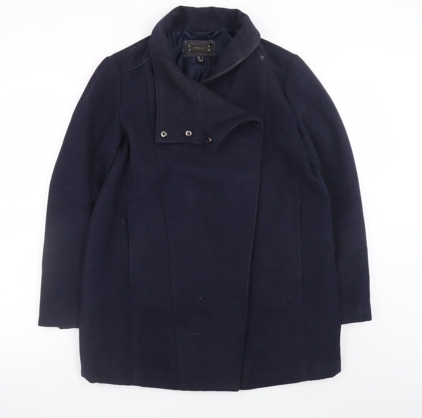 MNG Women's Blue Wool Blend Mid-Length Overcoat Size 12