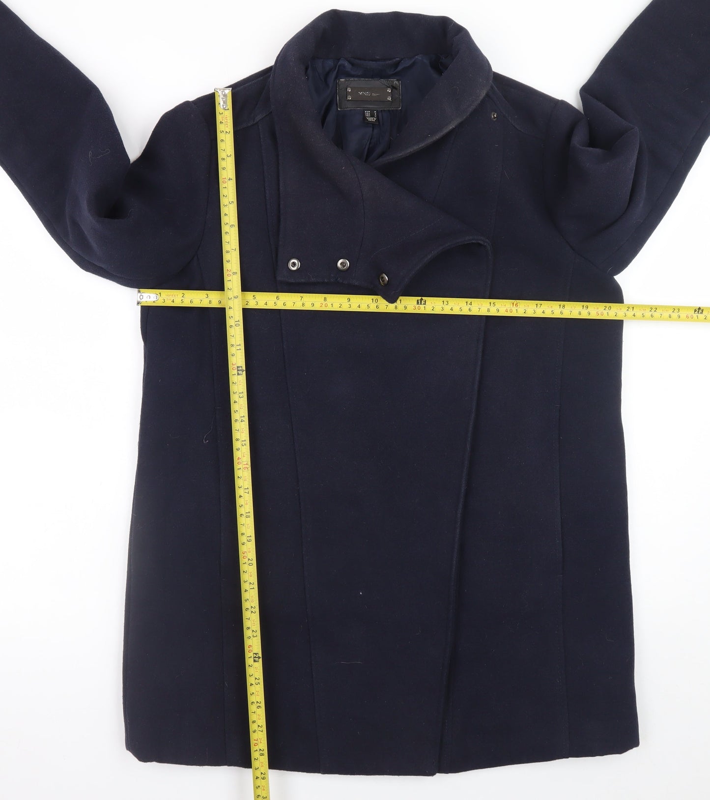 MNG Women's Blue Wool Blend Mid-Length Overcoat Size 12