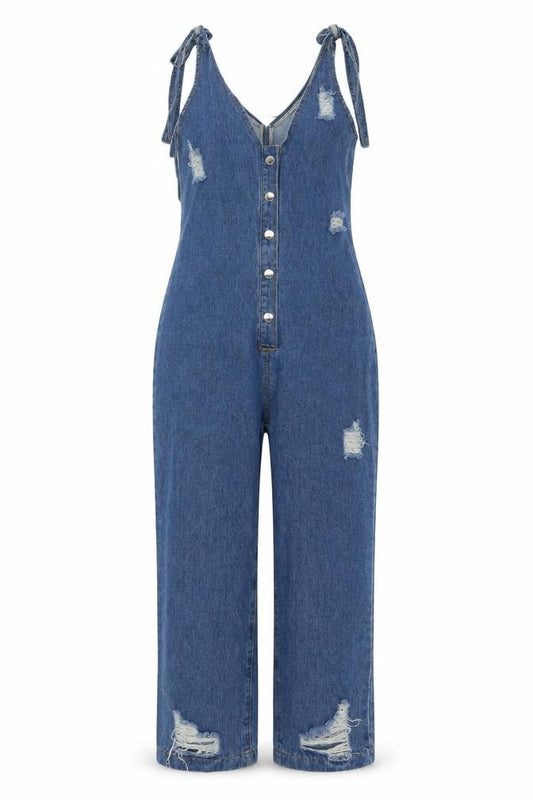 PrettyLittleThing Women's Blue Denim Sleeveless Button Jumpsuit UK 8