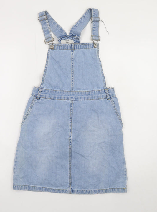 New Look Women Blue Denim Pinafore Dress Size 8 Casual Style