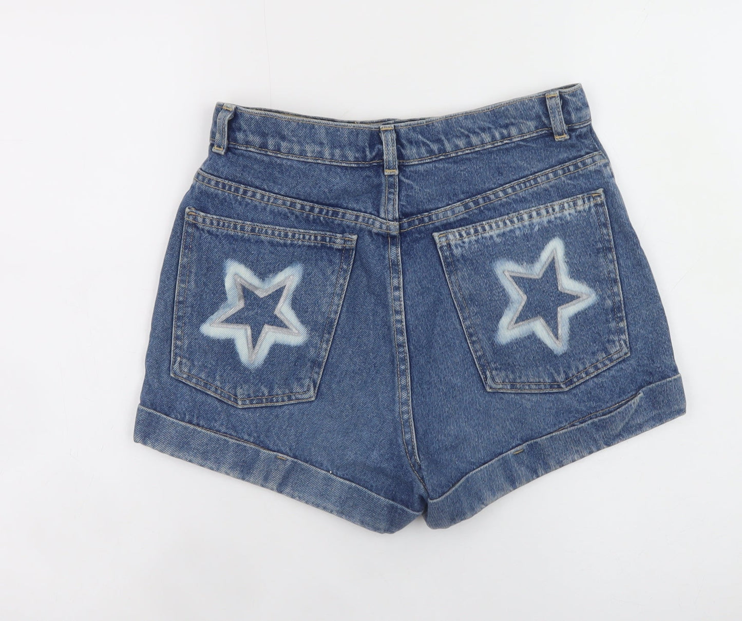 American Apparel Women Blue Denim Star Print High Waist Shorts Size 10