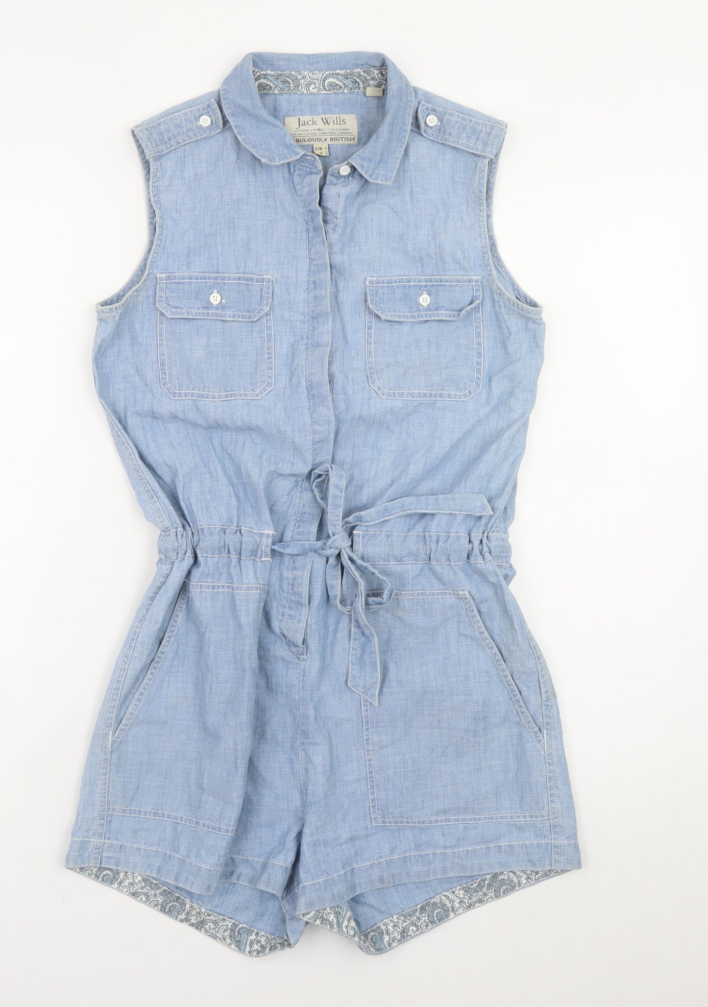 Jack Wills Women's Blue Chambray Cotton Sleeveless Playsuit UK 6