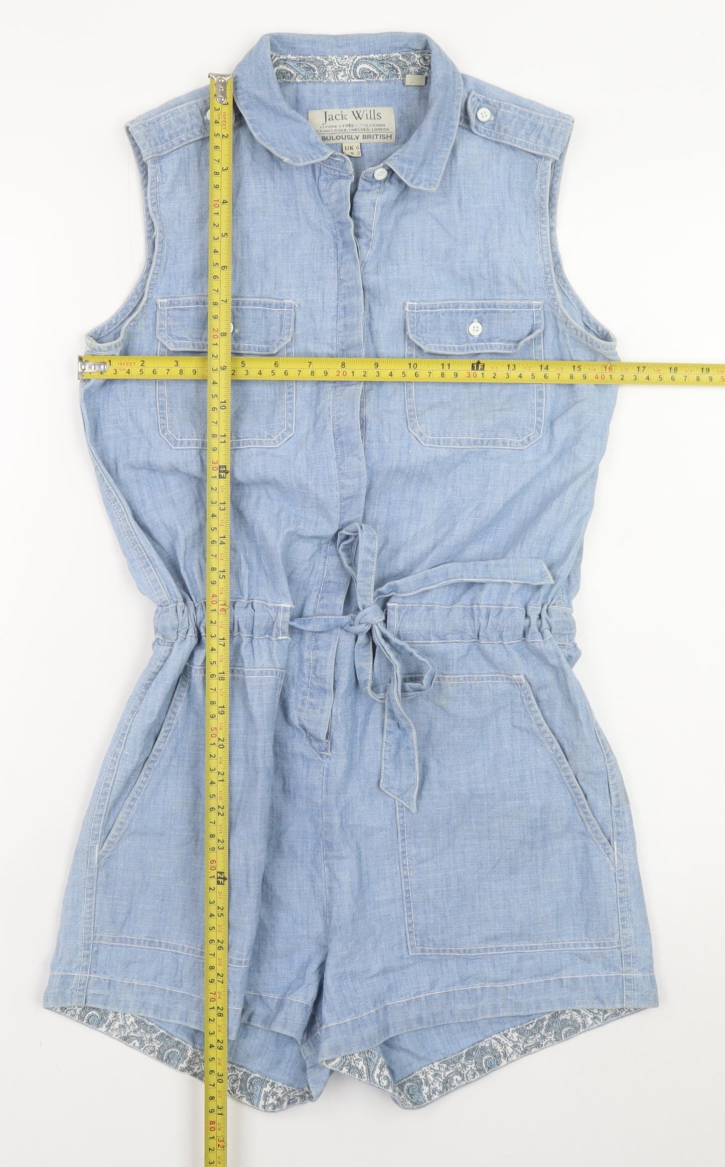 Jack Wills Women's Blue Chambray Cotton Sleeveless Playsuit UK 6