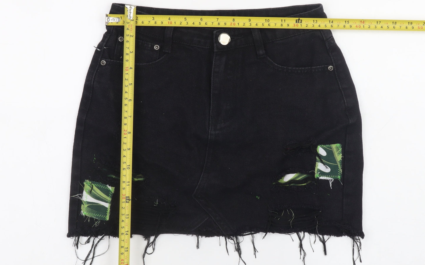 Boohoo Blue Women's Black Size 8 Distressed Denim Mini Skirt