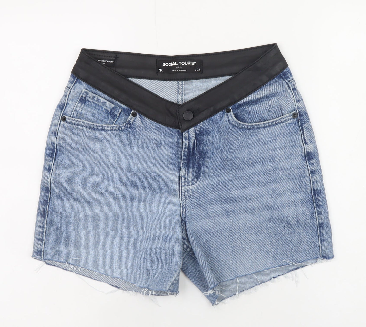 Social Tourist Unisex Blue Denim Frayed Shorts Size W28 Regular Fit