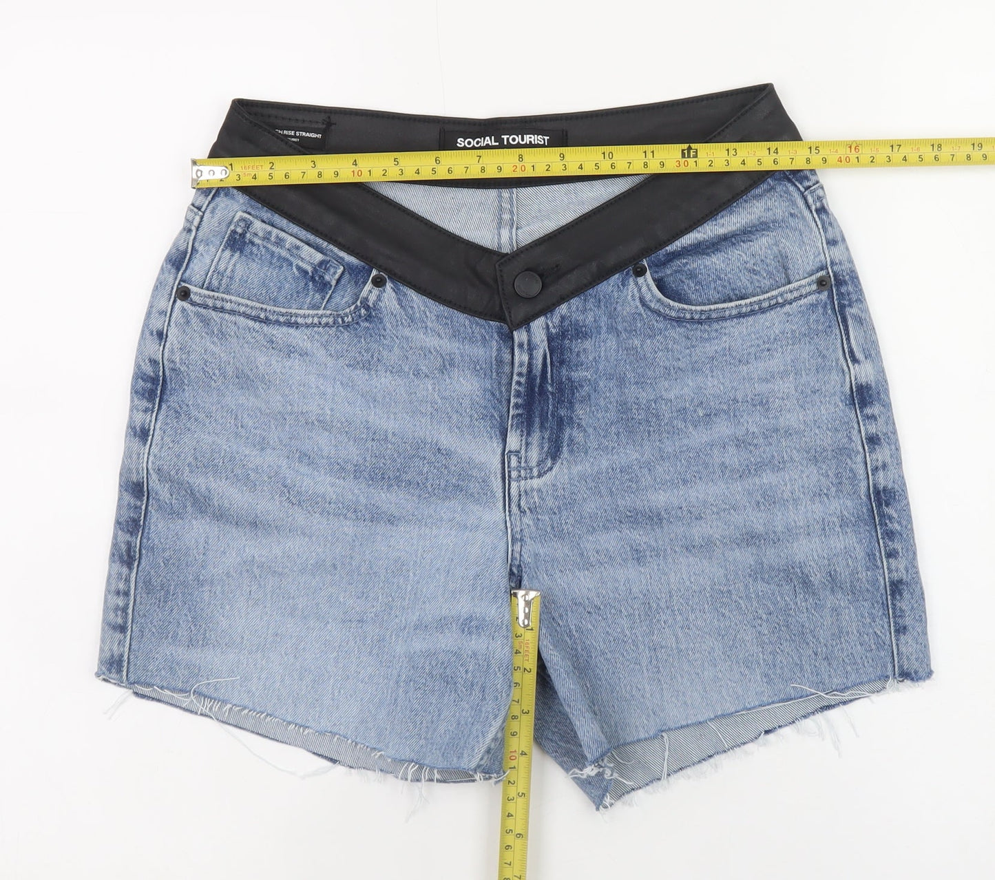 Social Tourist Unisex Blue Denim Frayed Shorts Size W28 Regular Fit