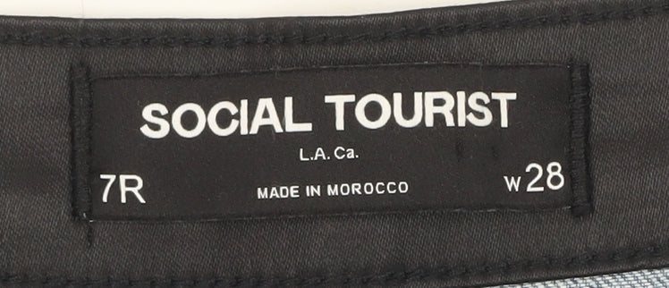 Social Tourist Unisex Blue Denim Frayed Shorts Size W28 Regular Fit
