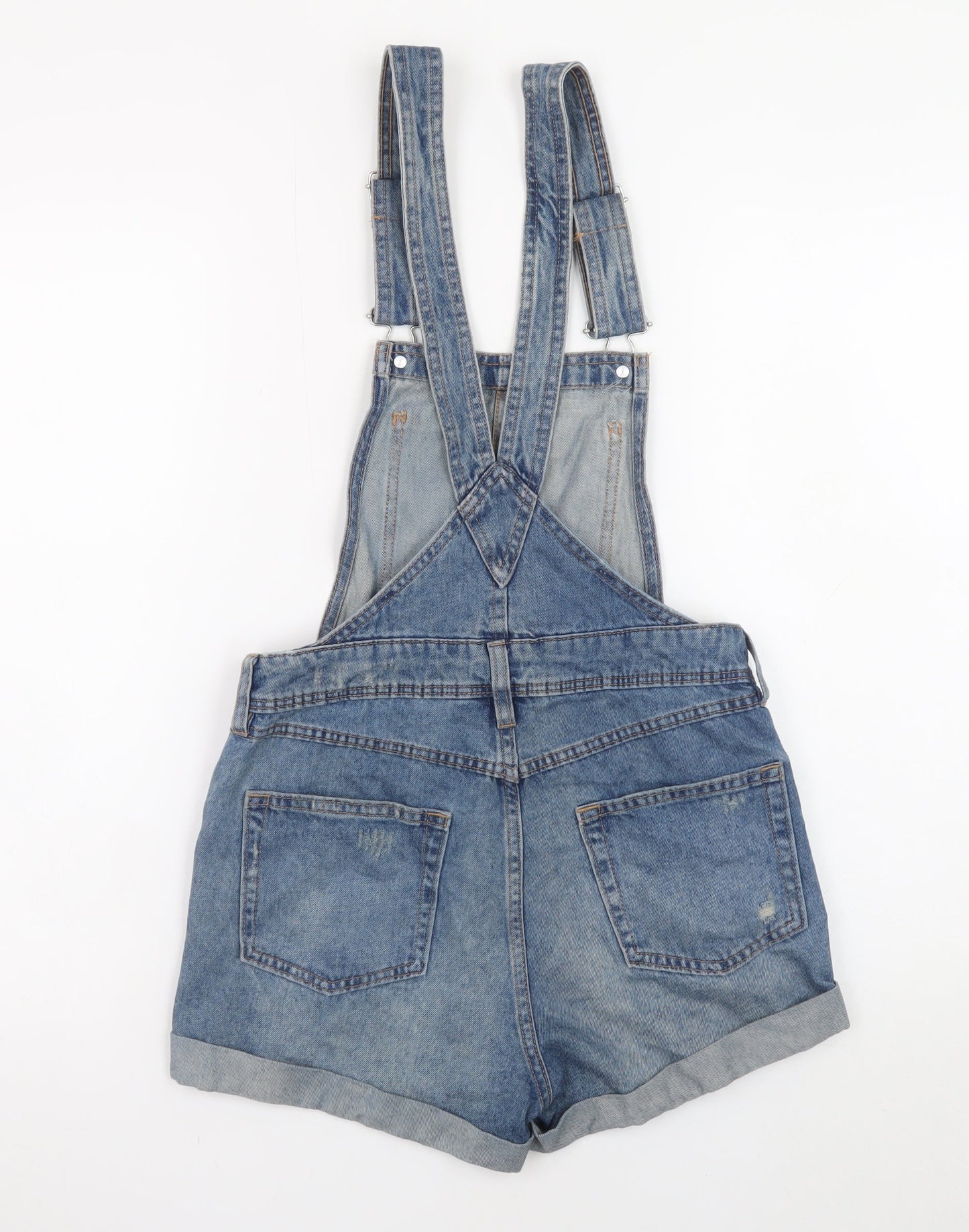 H&M Divided Women's Blue Denim Distressed Dungaree Playsuit Size 6