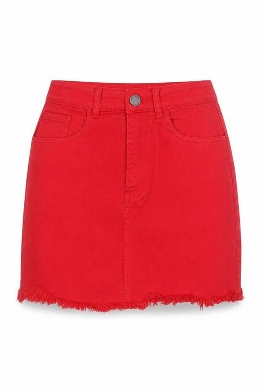 Lasula Womens Red Mini Denim Skirt Size 8 High Waist Stretch