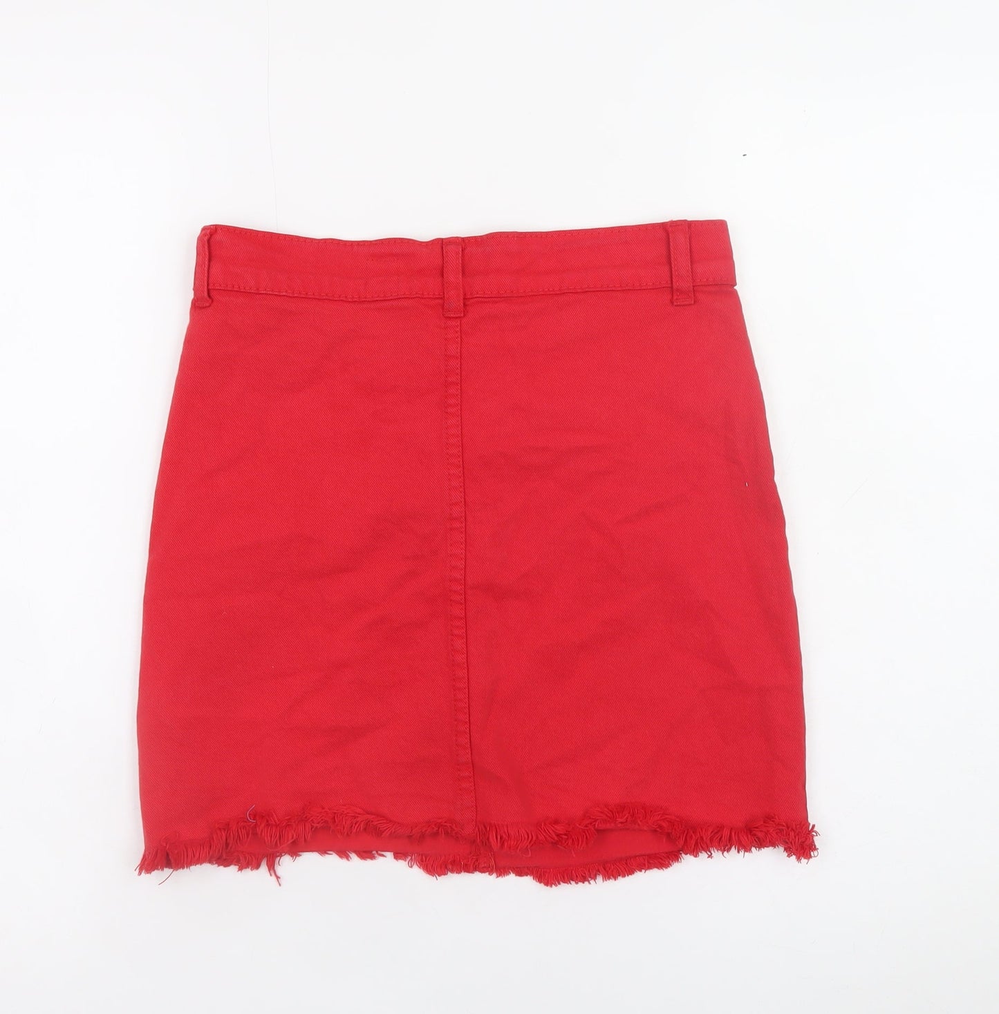 Lasula Womens Red Mini Denim Skirt Size 8 High Waist Stretch