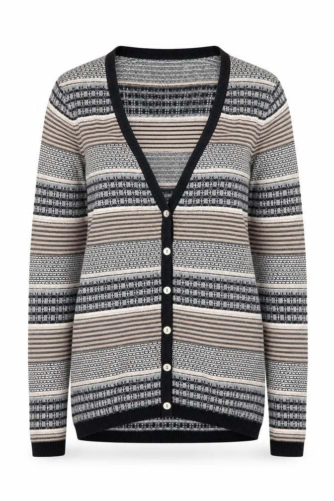 Paul Costelloe Women’s Beige Striped Linen Blend V-Neck Cardigan Size S