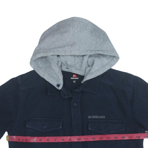 Quiksilver Men's Navy Blue Hooded Button-Up Shirt Size 12 Regular Fit