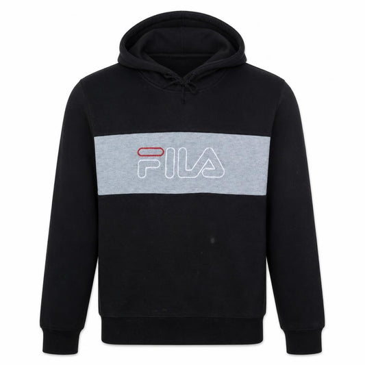 FILA Mens Black Pullover Hoodie L Logo Graphic Fleece Sweatshirt