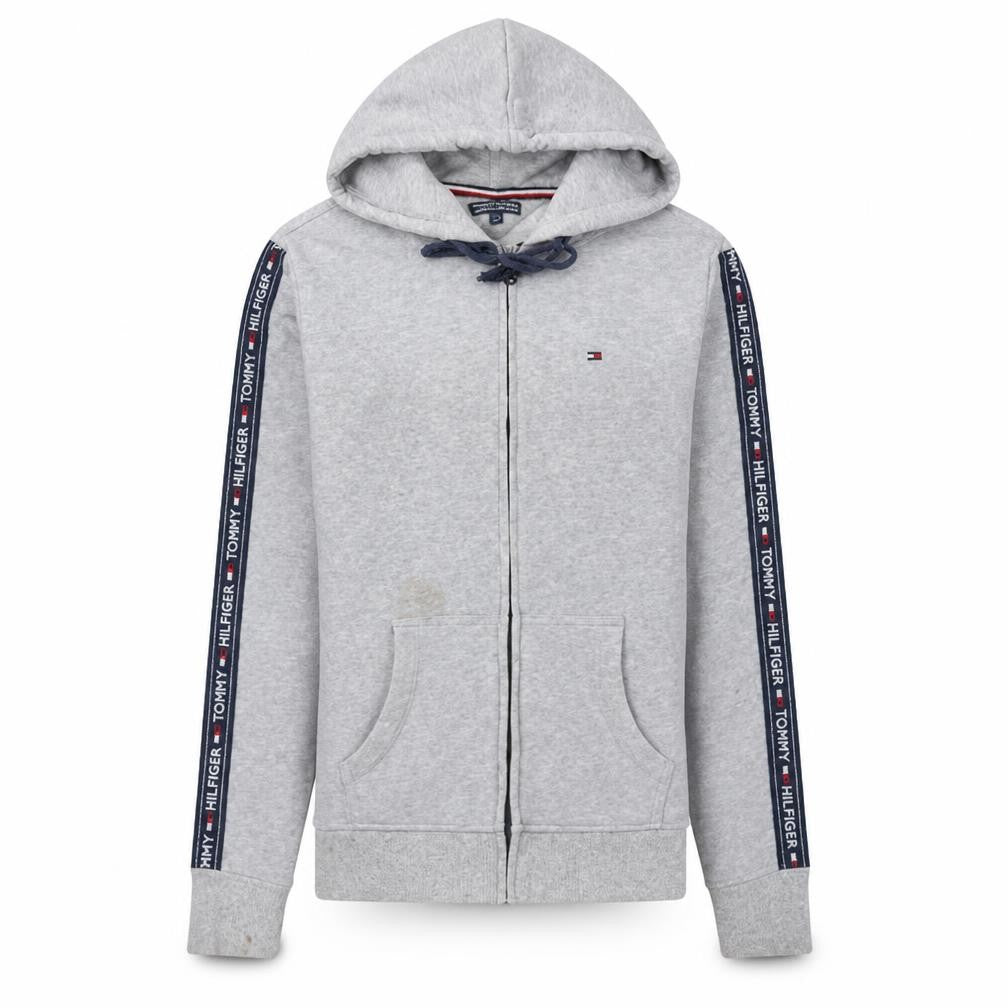 Tommy Hilfiger Men's Grey Full Zip Hoodie M Logo Tape Sportswear