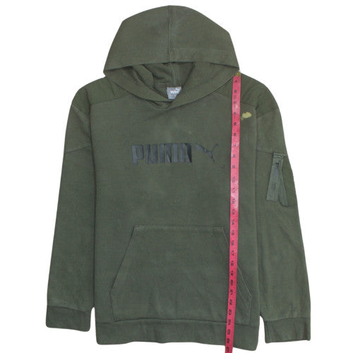 Puma Men's Green Pullover Hoodie M Fleece Logo Sportswear