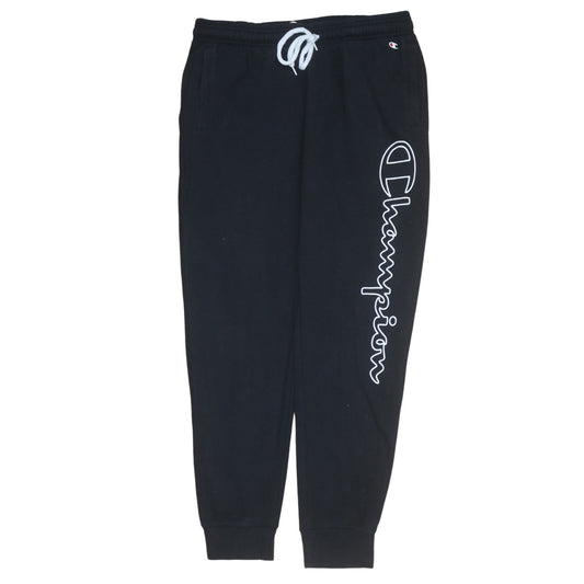 Champion Men's Black Jogger Trousers L Logo Cuffed Sweatpants