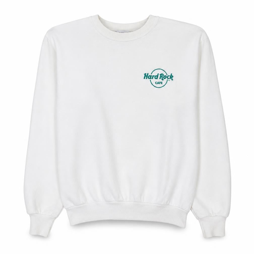 Stradivarius Hard Rock Cafe White Sweatshirt Women S Pullover Logo Crew Neck