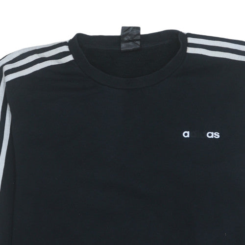 Adidas Women Black Crew Neck Pullover Sweatshirt L with Stripes