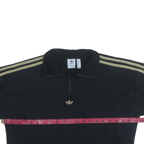 Adidas Womens Black 1/4 Zip Sweatshirt Size 14 Gold Stripe Logo Fleece
