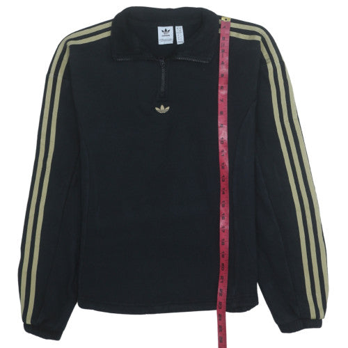 Adidas Womens Black 1/4 Zip Sweatshirt Size 14 Gold Stripe Logo Fleece