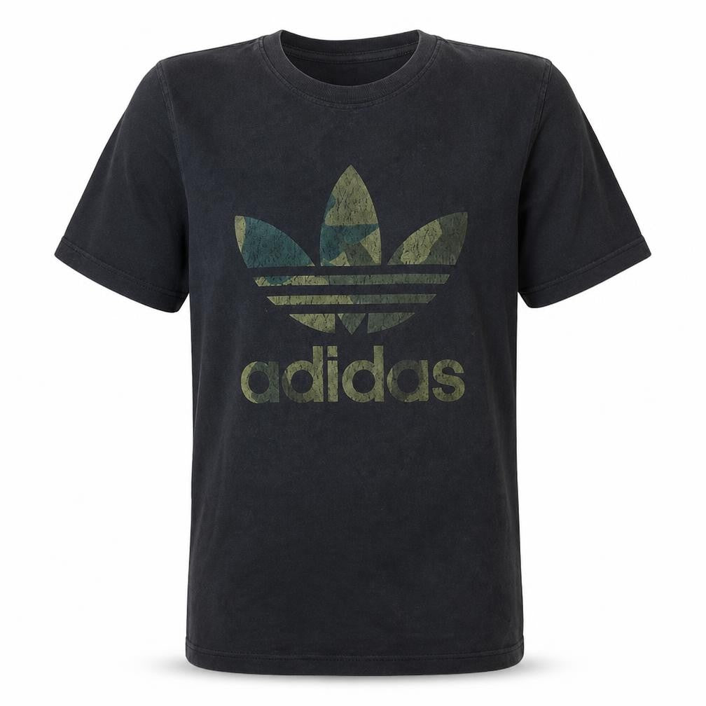 Front view of Adidas Men's Black Trefoil Logo Graphic Cotton T-Shirt M